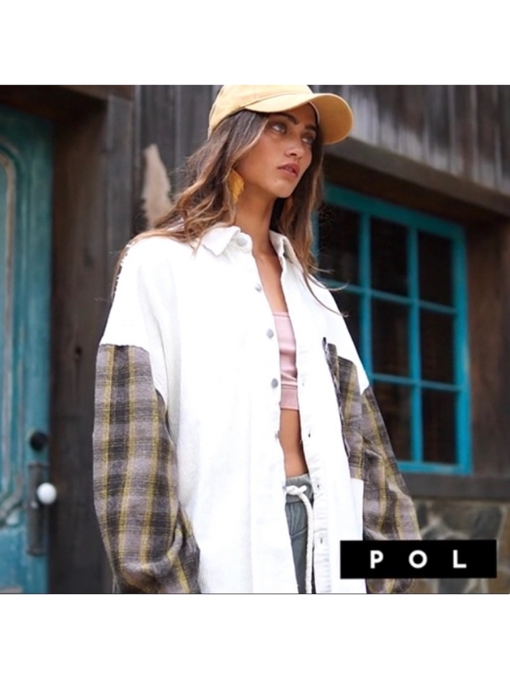 POL Oversized Plaid Contrast Shacket